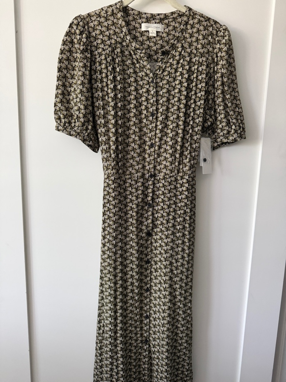 Treasure & Bond Black and Cream Floral Midi Dress